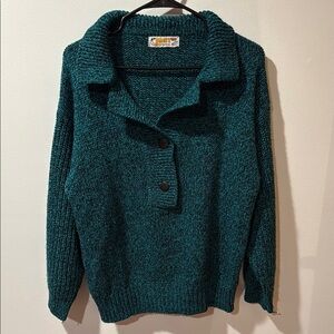 Vintage 1980s Women’s Teal Button-Up Knit Sweater